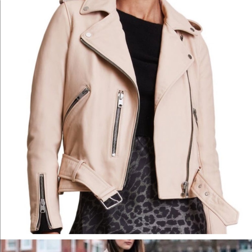 NEW AllSaints Balfern Nude/Pink Leather Biker Jacket Sz 4 - As seen on Revolve!